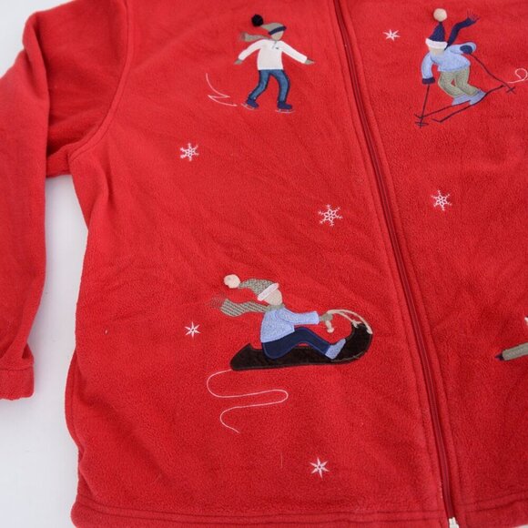 Northern Reflections Red Embroidered Skaters Winter Fleece Zip Up Sweater Xl - Picture 7 of 12